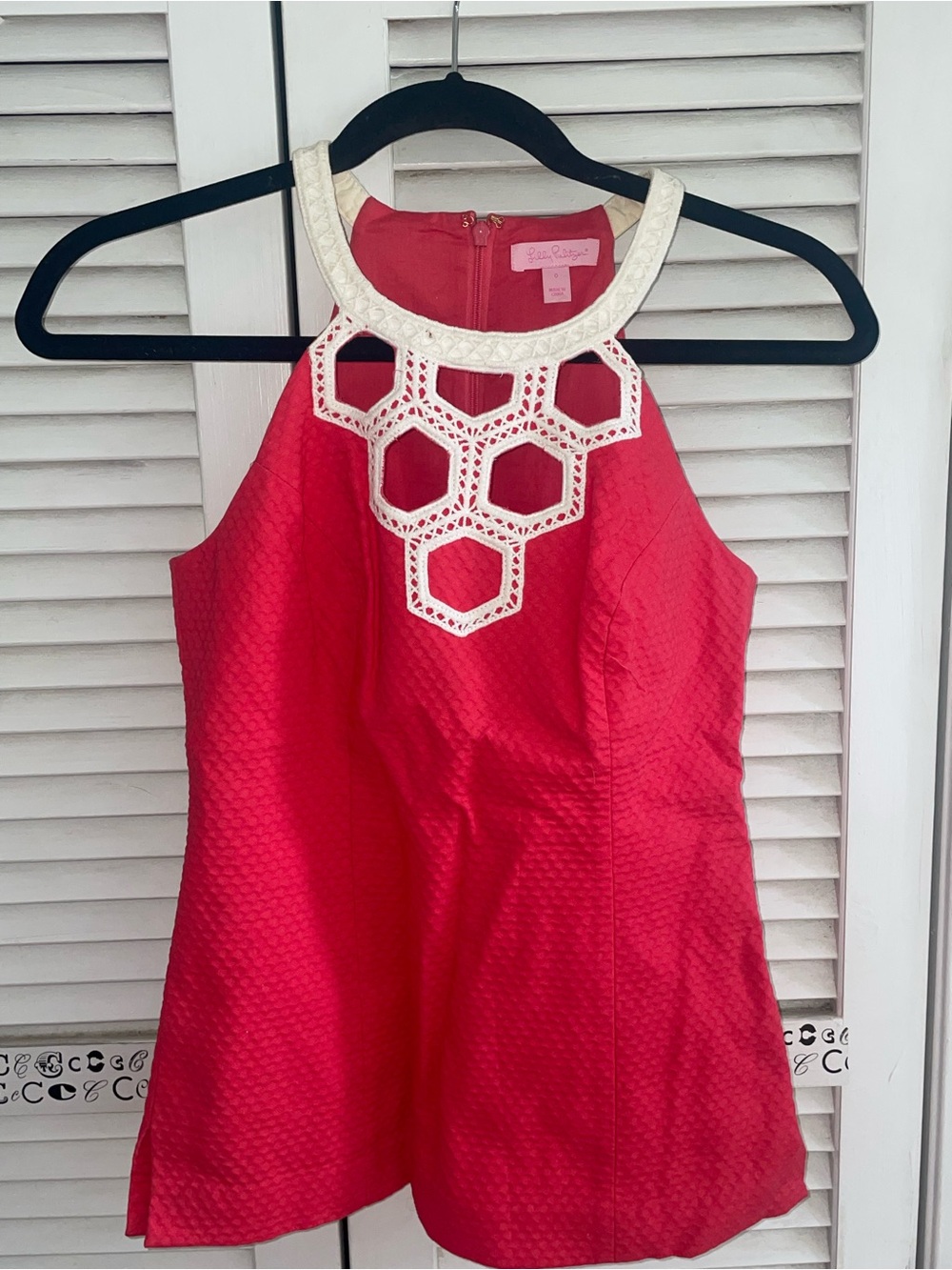 Lilly Pulitzer Red Halter Top with Cream Crochet Yoke